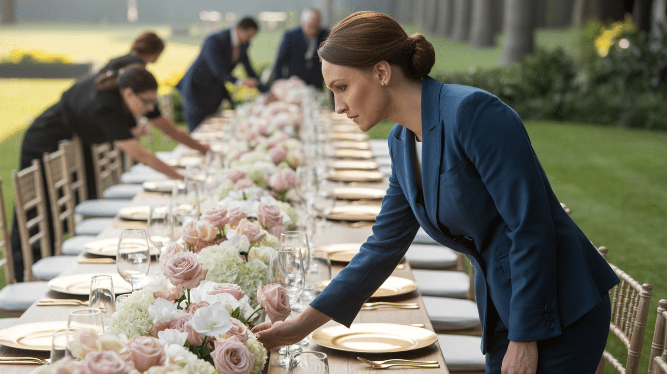 A focused wedding planner taking notes