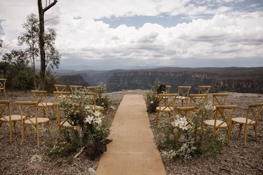 The clifftop ceremony site at Caoura Cliffs, set with chairs above the Shoalhaven gorge