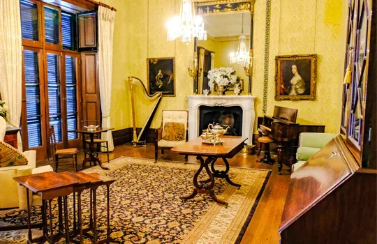 The yellow drawing and music room at Lindesay House