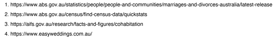 Sources for marriage statistics — ABS, AIFS, Easy Weddings