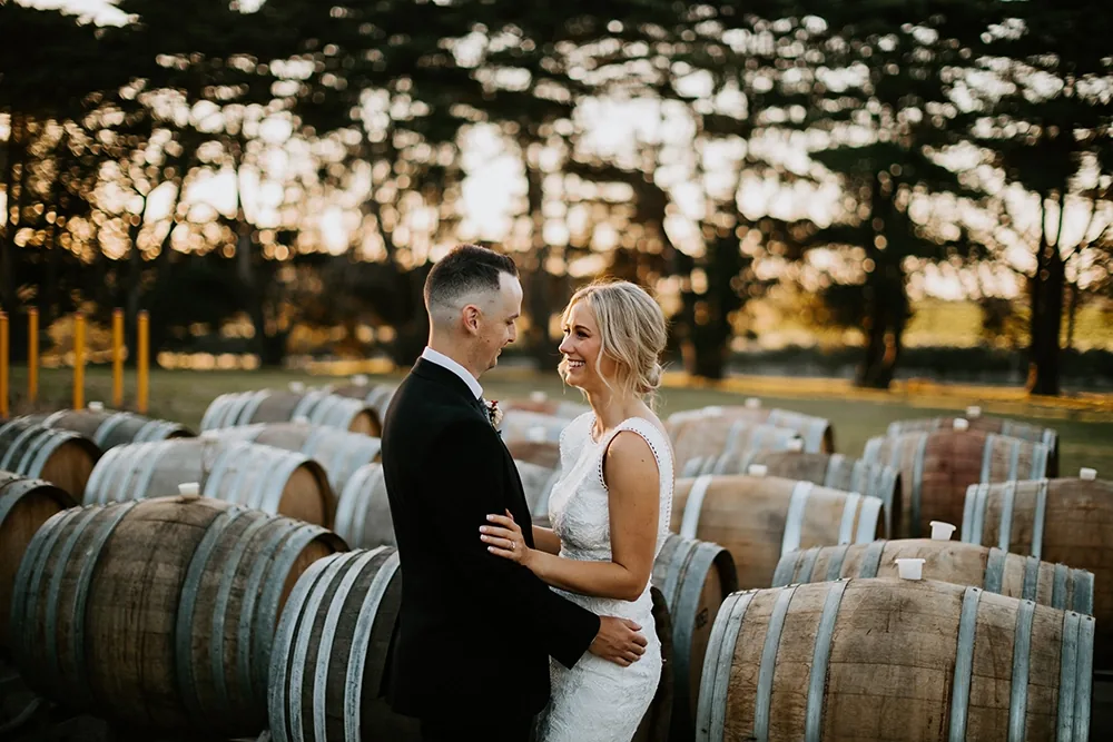Outdoor ceremony setting among the vines at Dromana Estate