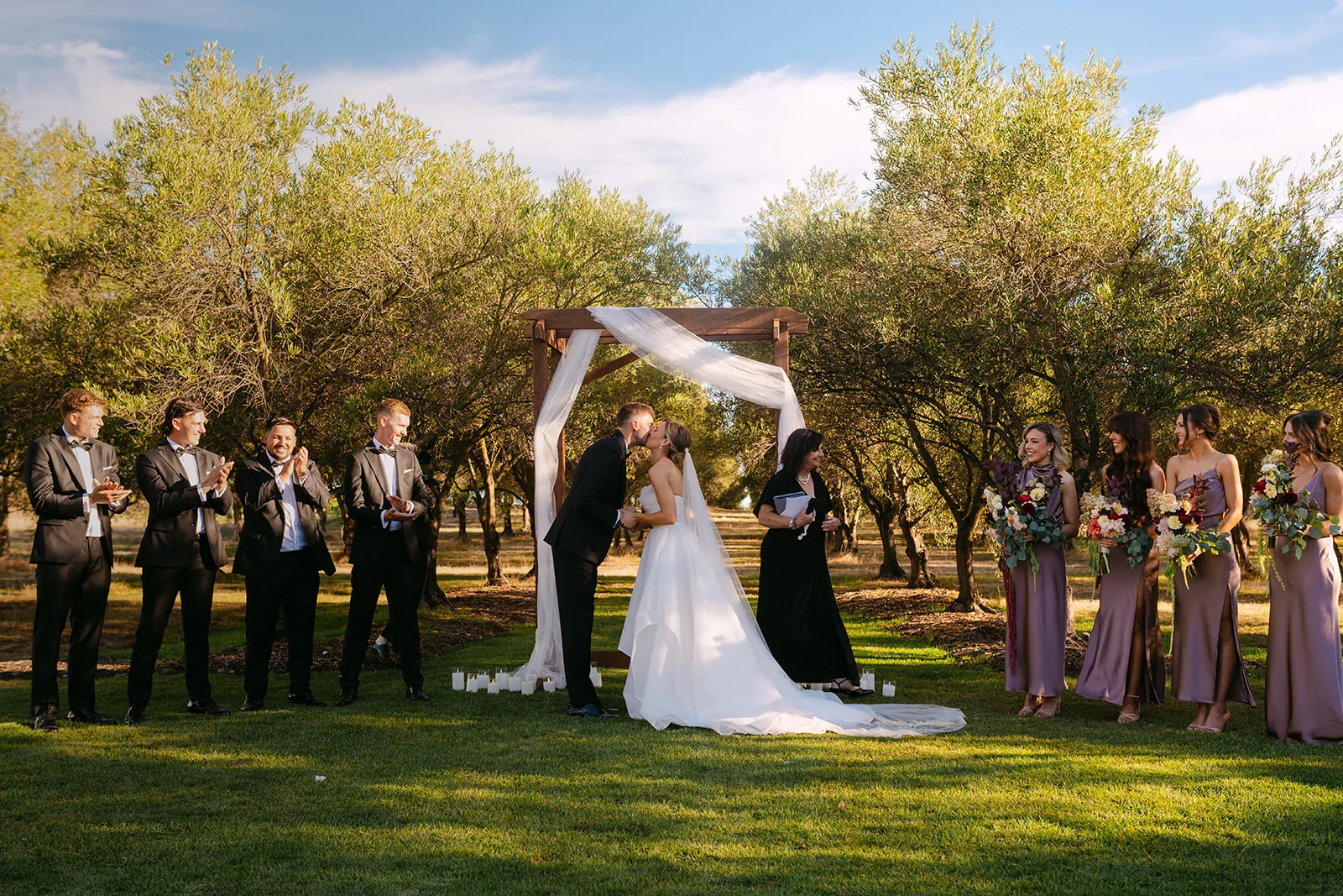 Olive-grove ceremony area at Mount Duneed Estate