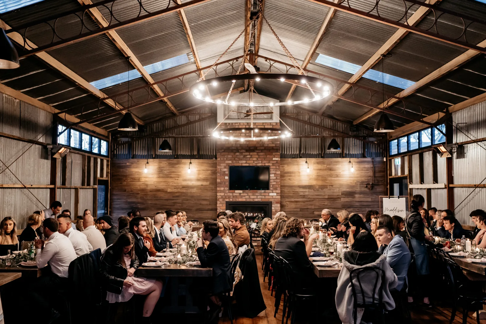 The Barn at Rocklea Farm, a renovated woolshed set for a wedding reception