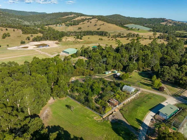 Aerial view of Yarra Valley Estate and its 120 acres of bushland at Dixons Creek