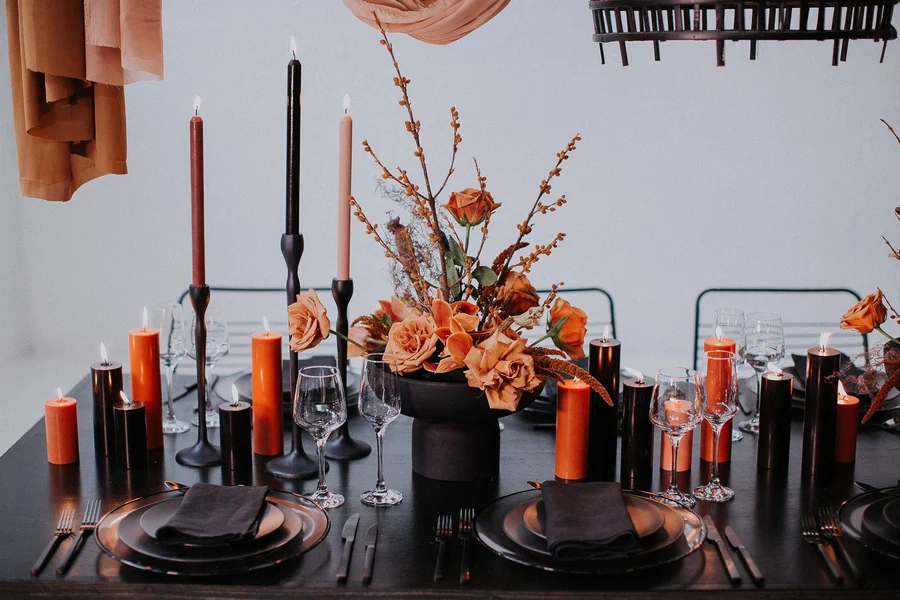 Celebrating In Style &mdash; a moody tablescape in rust and burnt orange