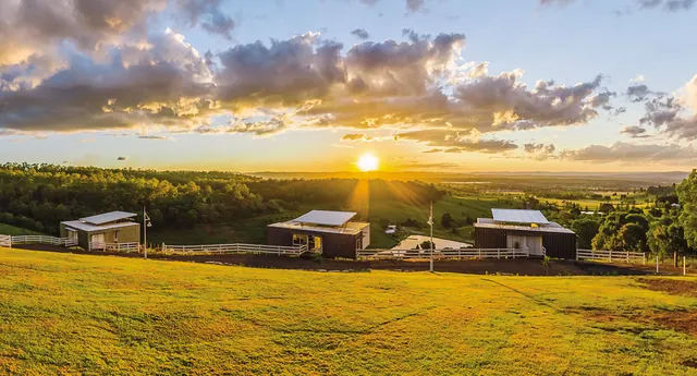 Branell Homestead — the hilltop cabins at golden hour