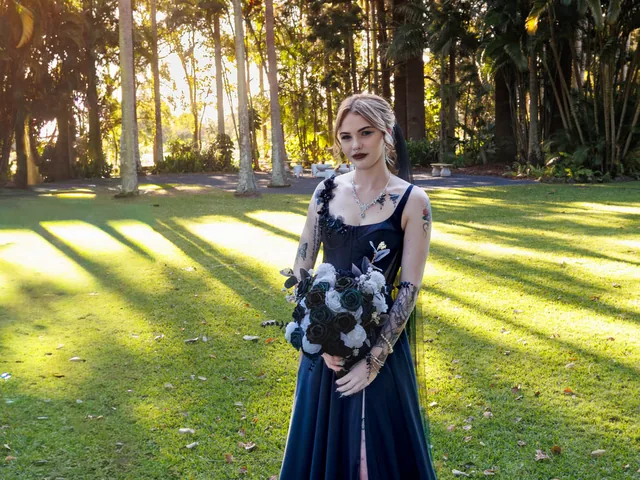Bridal portrait in the established gardens at In The Grove, Bundaberg