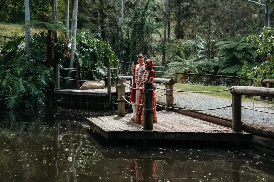 The gardens at Rainforest Gardens, with ponds, fountains and seasonal blooms throughout the grounds
