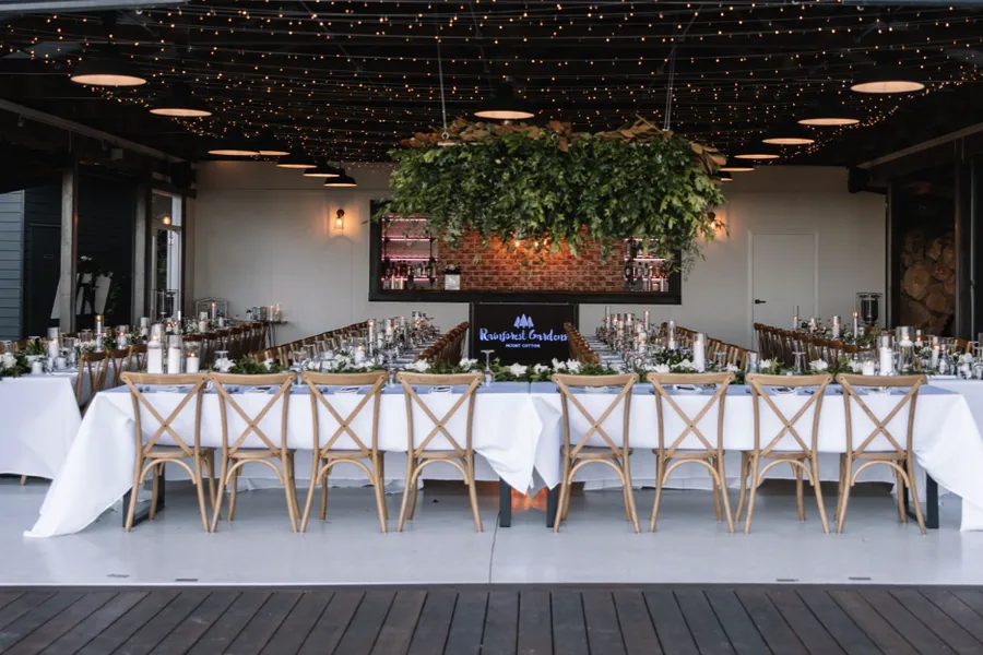 The Pavilion at Rainforest Gardens, an undercover open-air reception structure on the mountainside