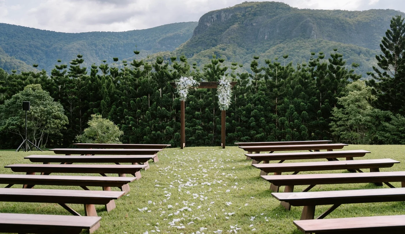 Hillview ceremony lawn with hinterland views at The Bower Estate