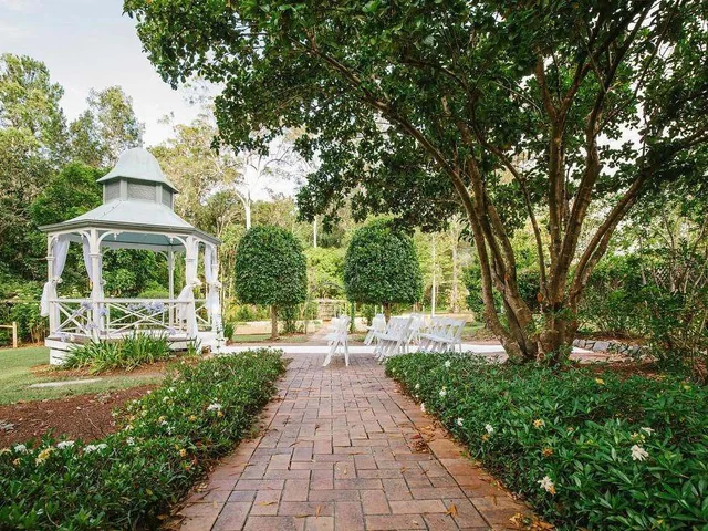 Woodford Gardens — the rotunda and brick garden path