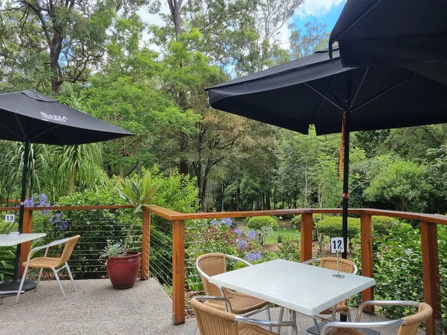 Woodford Gardens — the covered outdoor deck and garden seating