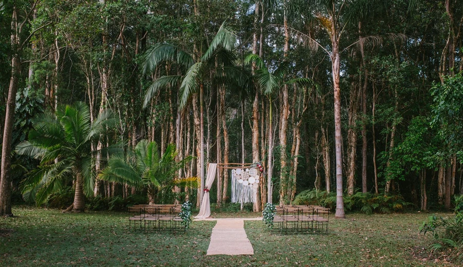 The Enchanted Forest ceremony setting at Woodford Gardens