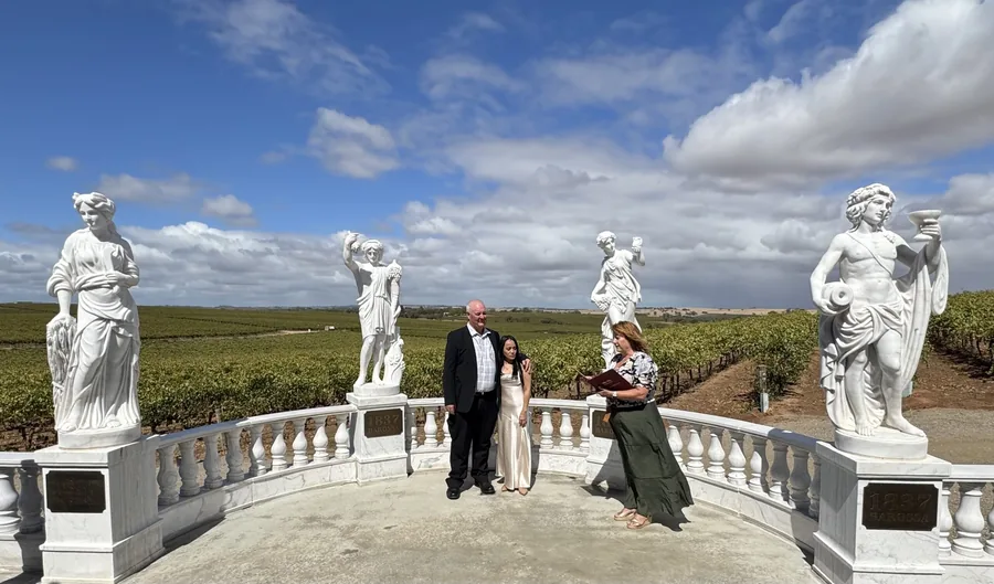 1837 Barossa — the balustrade and statues above the vines