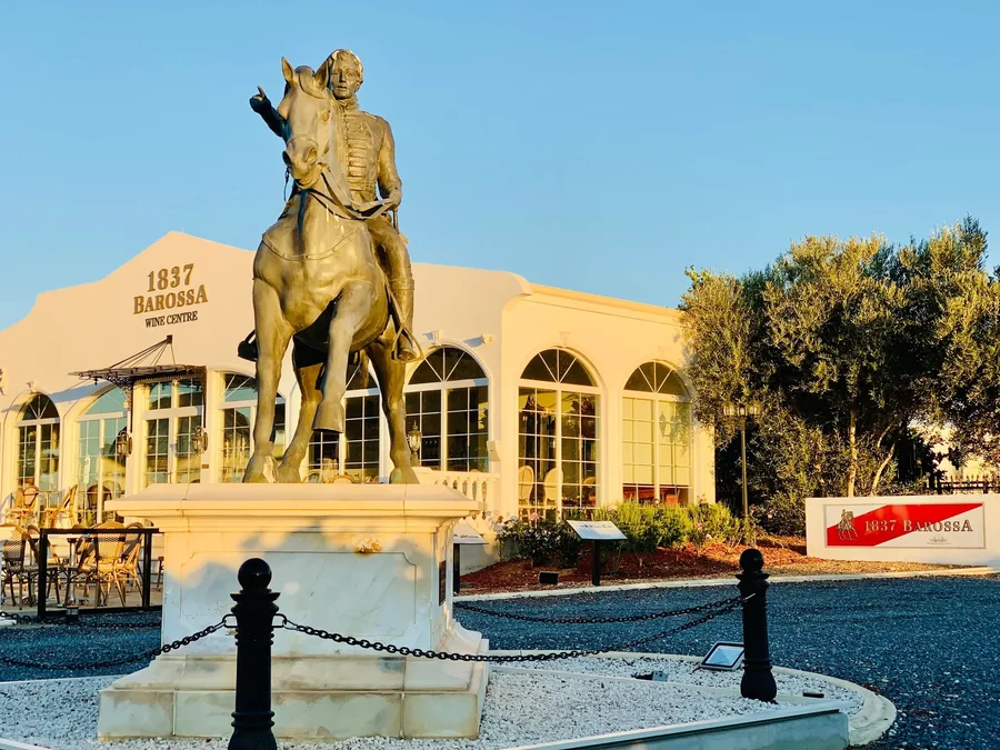 1837 Barossa — the equestrian statue in front of the 1837 Barossa wine centre