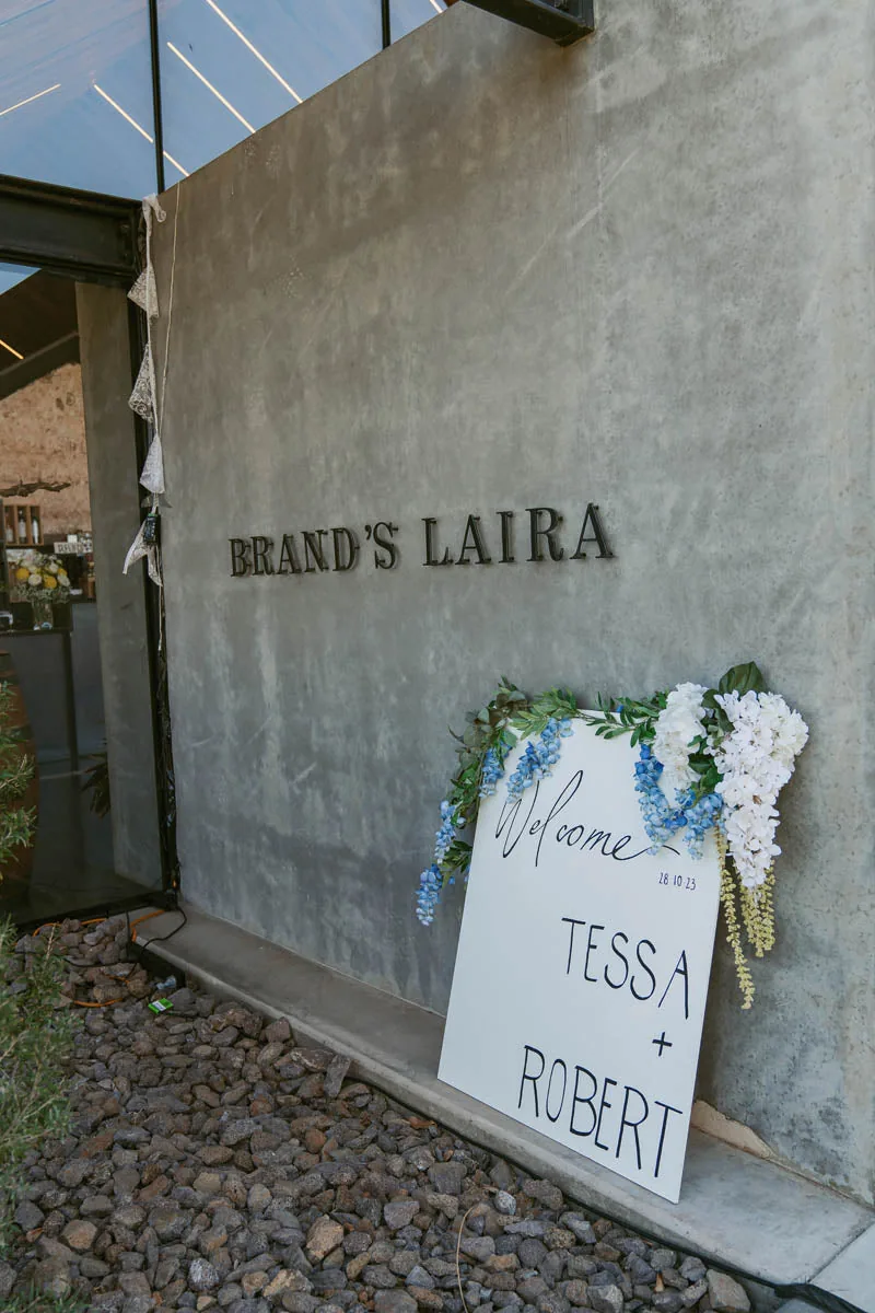 Brand's Laira Coonawarra — a welcome sign at the entrance wall
