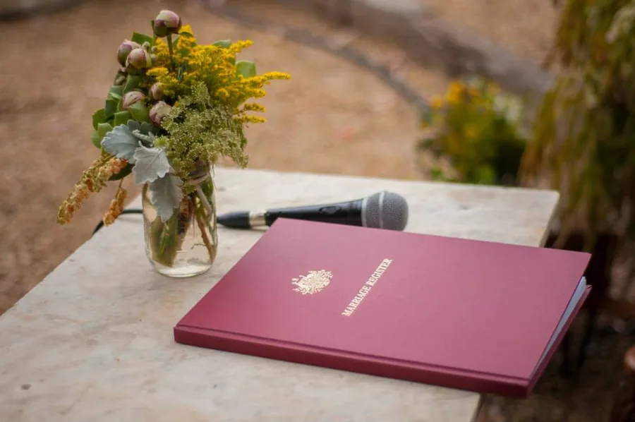 Magpie Springs — the ceremony table set with flowers and the certificate