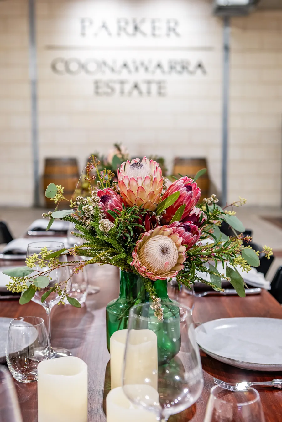 Parker Coonawarra Estate &mdash; the table set with florals and candles