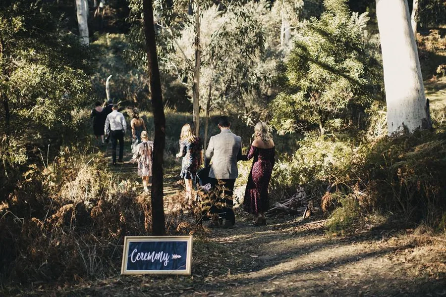 Sinclair's Gully &mdash; guests arriving for the ceremony in the forest