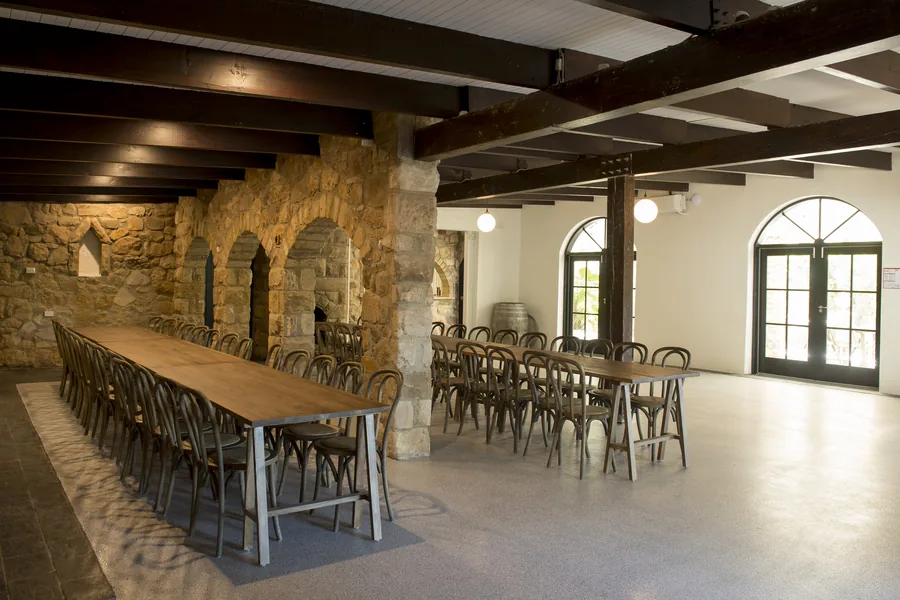 The Manor Basket Range &mdash; the stone fireplace and long table