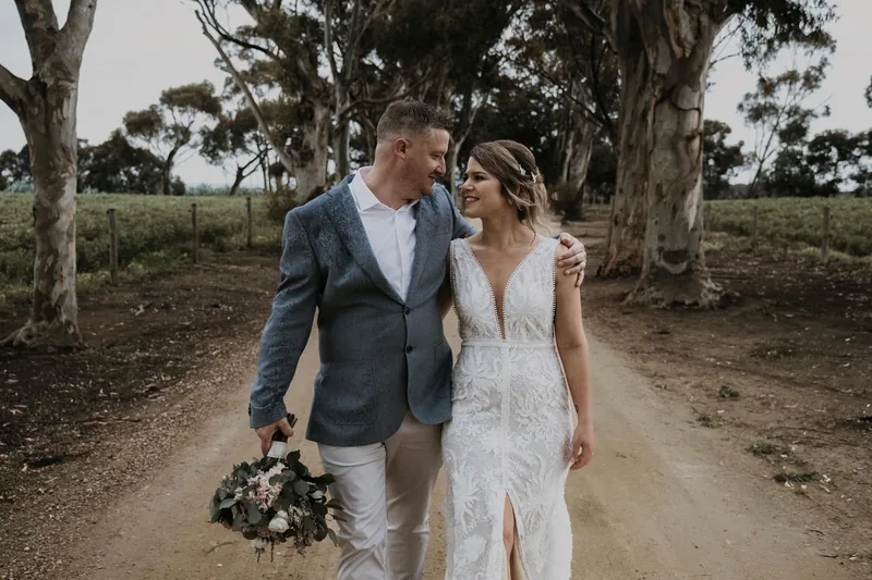 Woodburn Homestead &mdash; the couple on the track through the gums