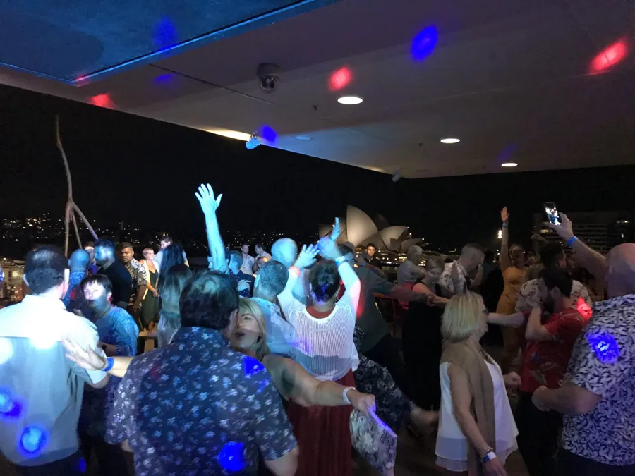 Wedding DJ Hire: guests dancing with hands in the air